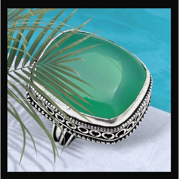 Green Onyx Gemstone Handcrafted Antique Design Ring US Size-8.75 Made In India - Picture 9 of 11